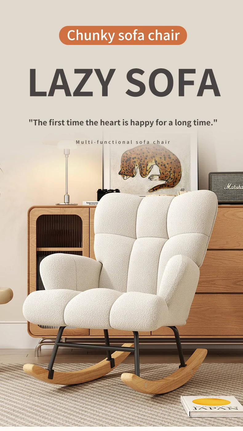 Rocking Chair Leisure Chair, High-Back Armchair with Padded Seat, Velvet Fabric, Solid Wood, Soft-Covered Rocking Chair for Office
