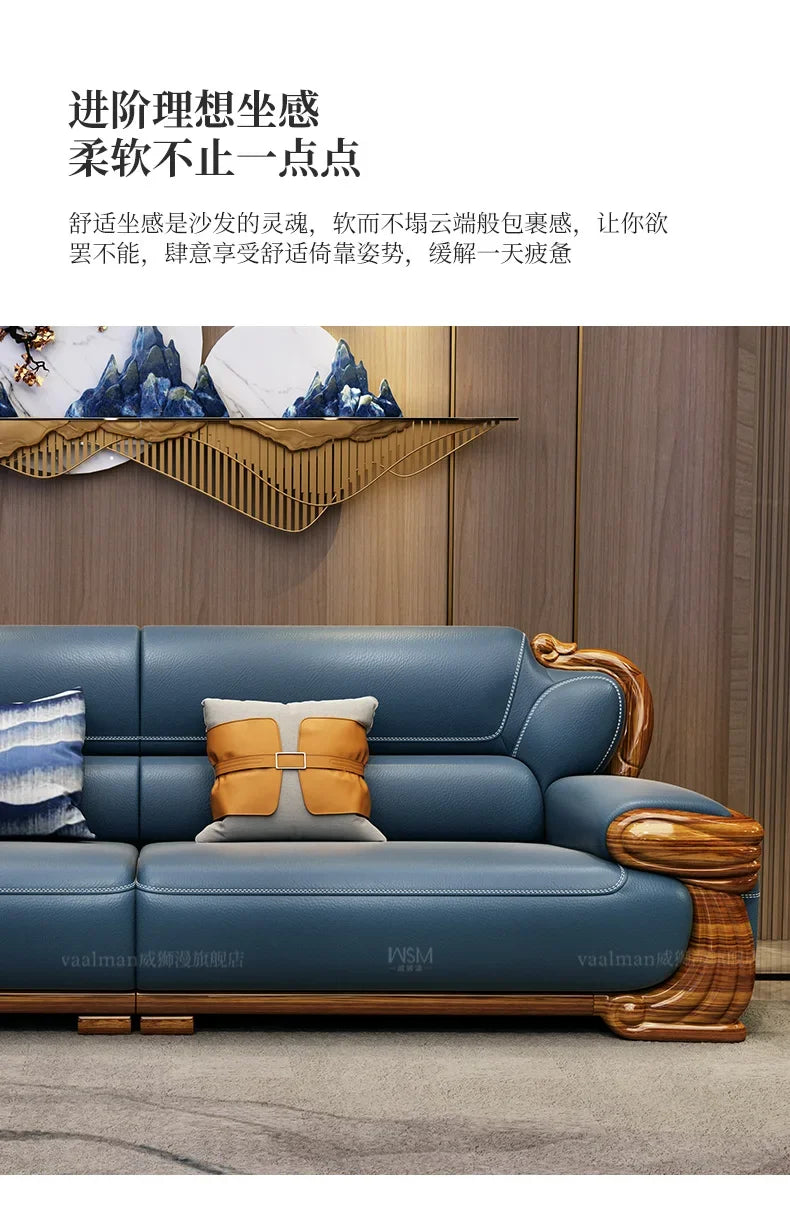 B178 A Imported ebony wood carving flower sofa villa new Chinese modern simple first layer leather sofa