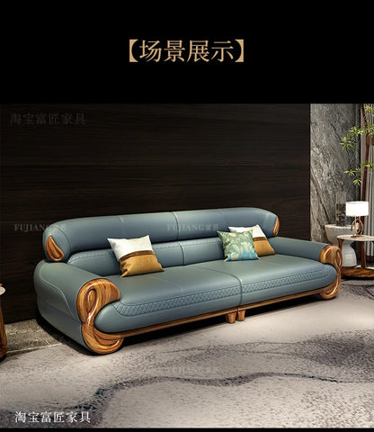 Ebony leather sofa new Chinese modern light luxury high-end small apartment straight row  FT
