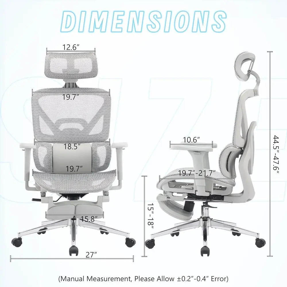 High-Back Mesh Ergonomic Office Chair with Adjustable Footrest, Lumbar Support, and 4D Armrests for Home and Gaming Desks