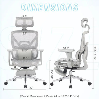 High-Back Mesh Ergonomic Office Chair with Adjustable Footrest, Lumbar Support, and 4D Armrests for Home and Gaming Desks