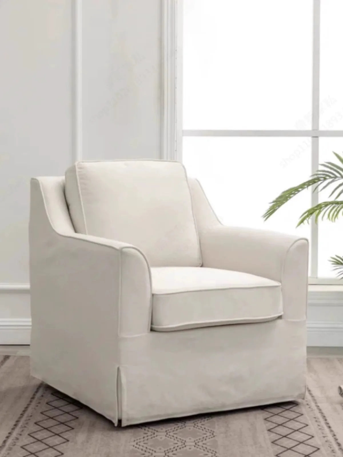 North American wabi style Japanese style white cream linen cotton and linen designer living room B & B straight