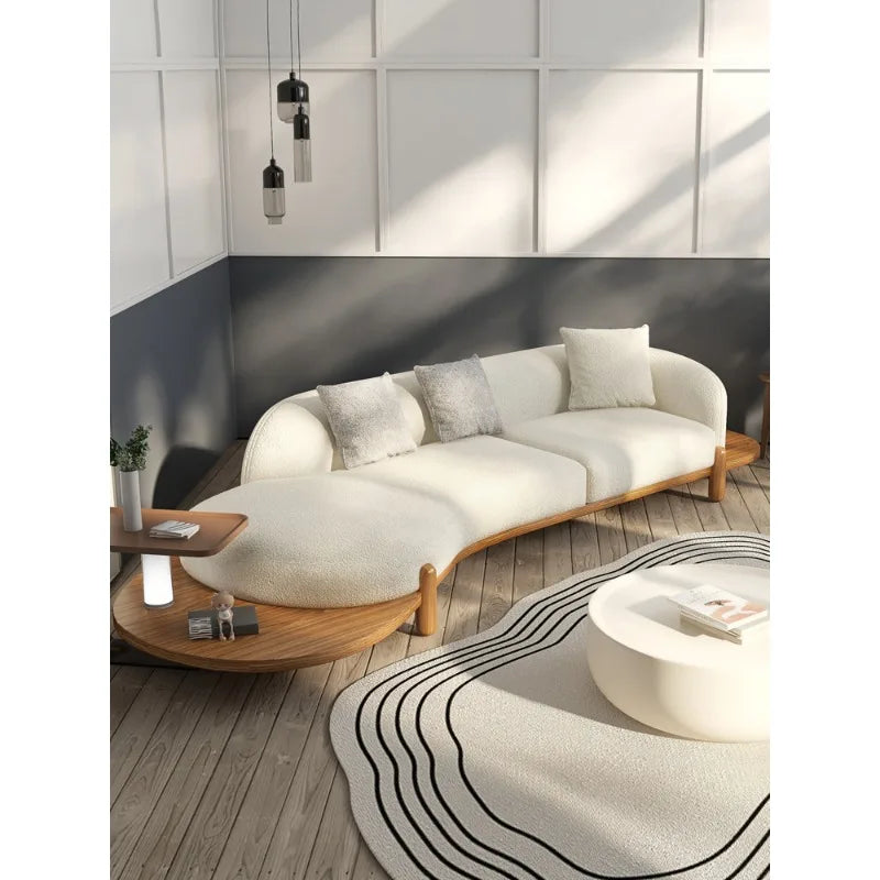 Log cream style moon curved sofa Japanese style simple and modern