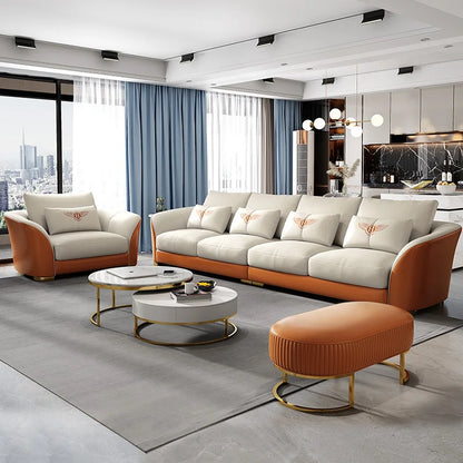 Ensemble de canapés modulaires en cuir, Design italien, maison de luxe, meubles de Villa, cadre en bois, grand canapé sectionnel pour salon