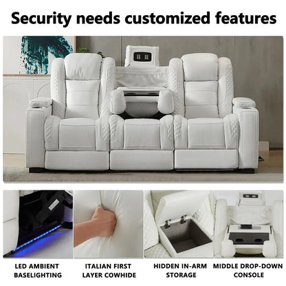 Furniture Smart Home Electric Power Recliner Genuine Leather VIP Home Theater Sofa For Bedroom & Living Room USB LED Cool Cup