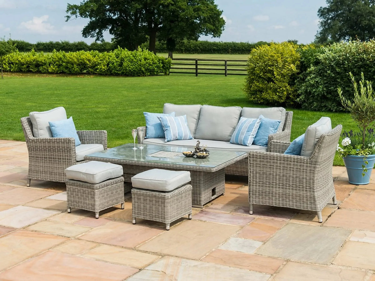 PatioLix Patio Wicker Dining Set Outdoor Furniture Sofa With Ice Bucket And Rising Table Waterproof Garden Rattan Sofa