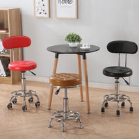 Black PU Leather Rolling Stool Round Swivel Stool with Wheels Height-Adjustable Seat for Salon Tattoo or Office Use