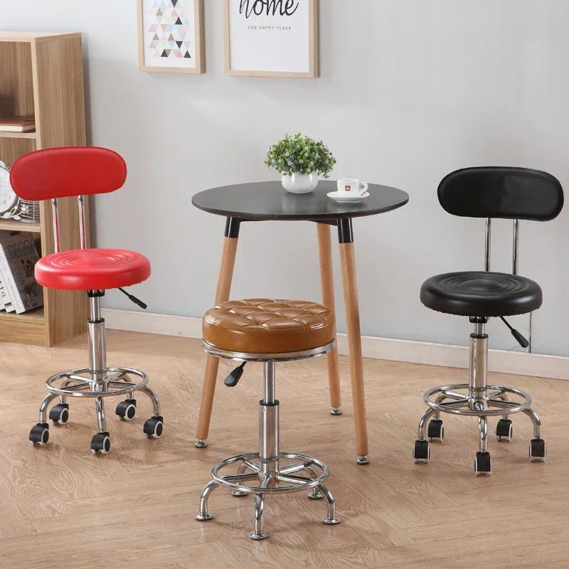 Black PU Leather Rolling Stool Round Swivel Stool with Wheels Height-Adjustable Seat for Salon Tattoo or Office Use