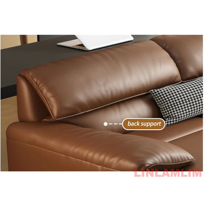 Modern Convertible Genuine Leather Sofa Bed – Multi-functional Electric Sleeper Couch with Adjustable Seats & Wide Chaise Lounge