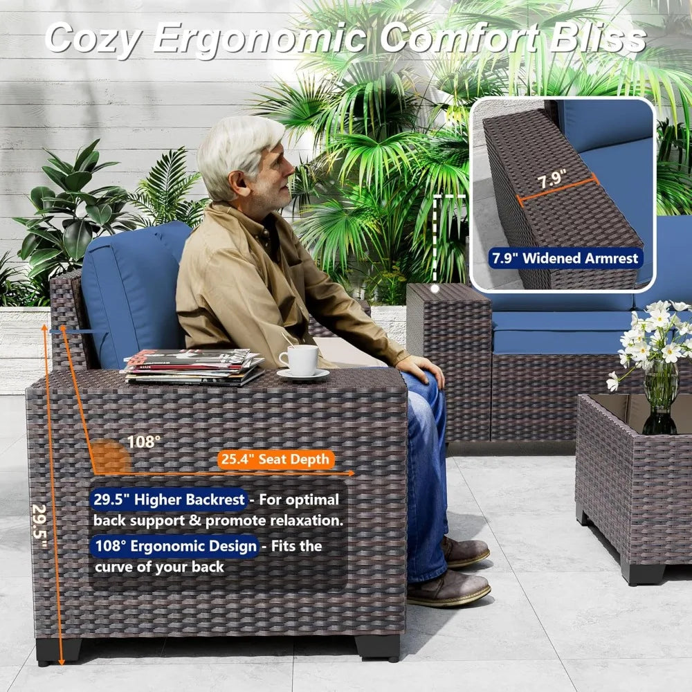 6-Piece Outdoor Sectional Set with High Backrest Sofa, Weather-Resistant PE Rattan Patio Conversation Area