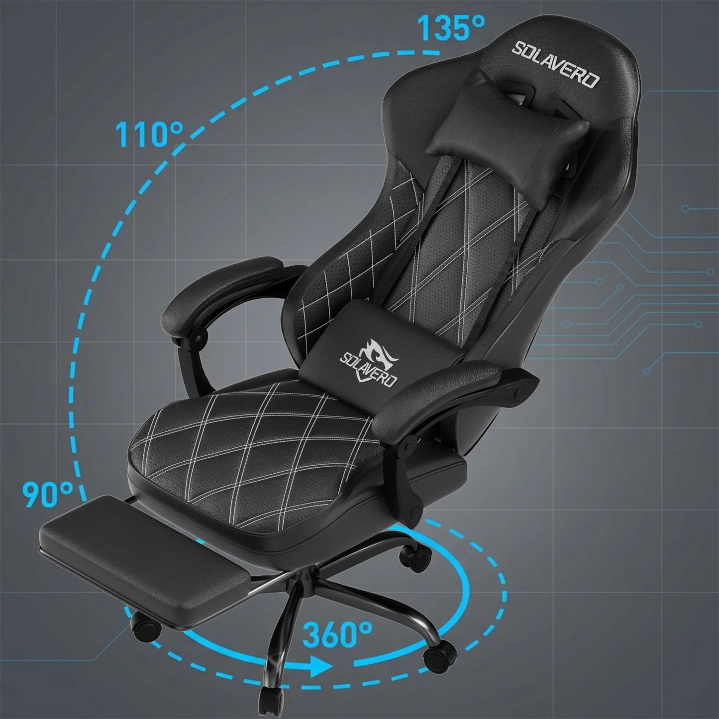 Massage Gaming Chair, Office Chair with Comfortable Velour Upholstery, Height-adjustable Gaming Chair, Ergonomically Designed, Featuring A 360° Swivel Seat & Headrest