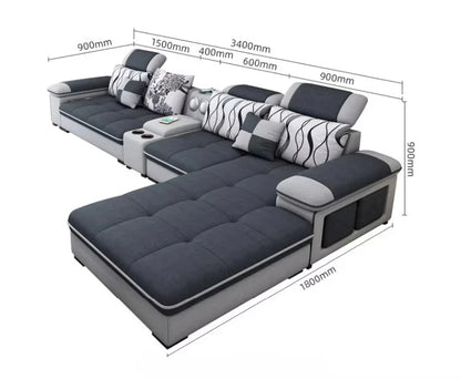 Modern simple living room sofa set U-shaped sleepable luxury cloth sofa villa large combination corner function sofa