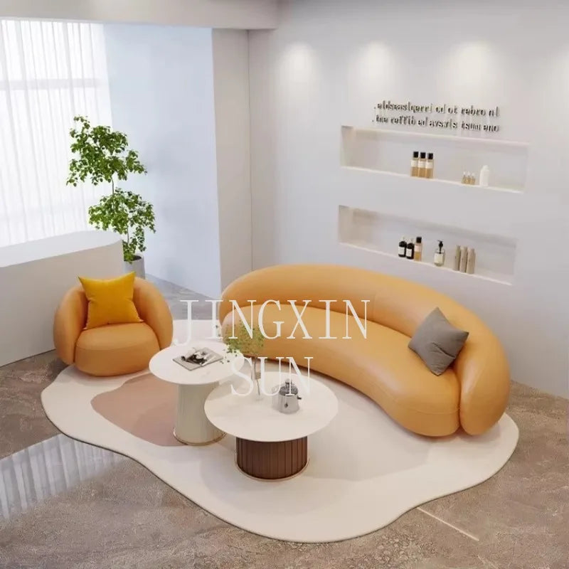 Cream curved sofa soft sofa living room bedroom dual use