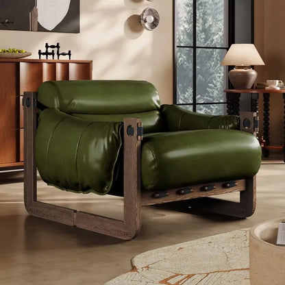 2025 Hot Sale Medieval Style Oil-wax Leather Single Sofa Leisure Chair Household Chair for Living Room