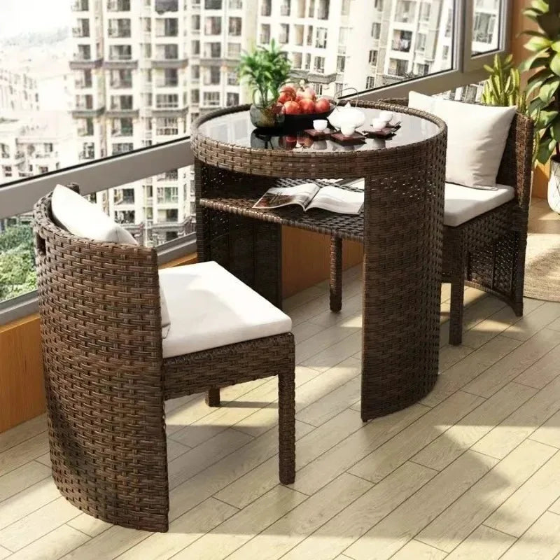 3 Pcs Cushioned Outdoor Wicker Patio Ergonomic Set Outdoor Small Space Furniture