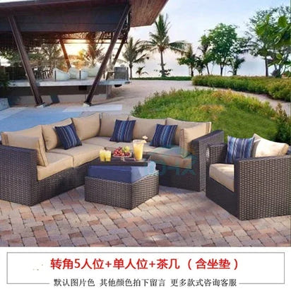 Budget-friendly Outdoor Rattan Woven Sofa, Outdoor Garden, Villa, Courtyard Balcony, Casual Corner Sofa, Coffee Table
