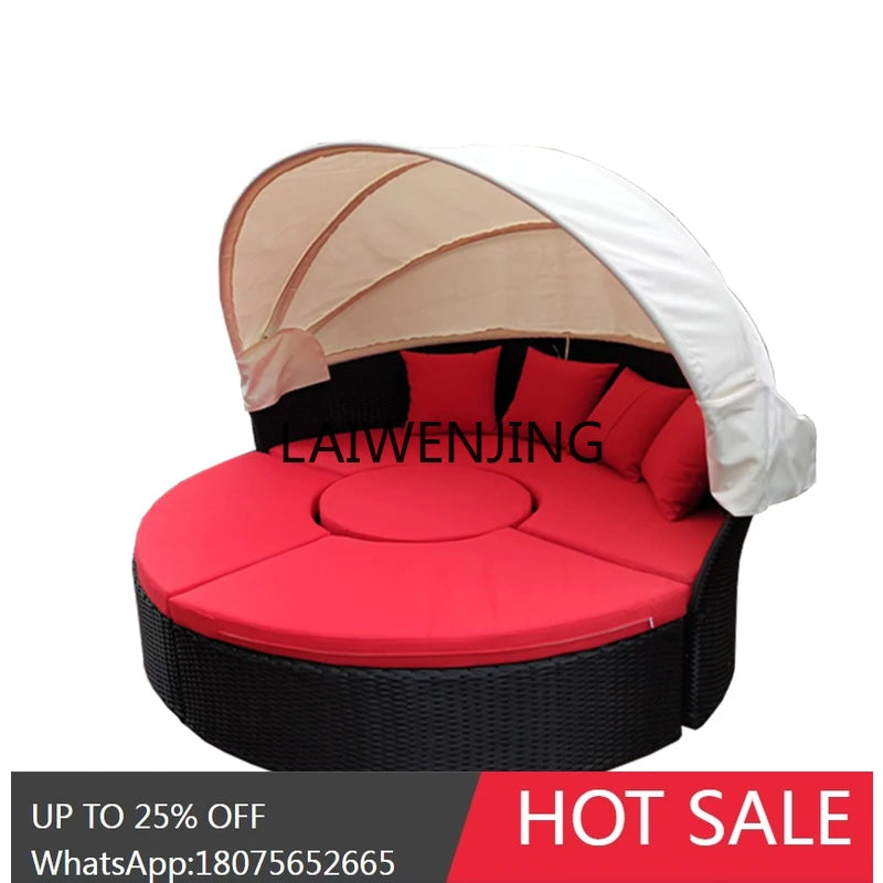 LYN Resort Leisure Rattan Bed Courtyard Shade Sofa Outdoor Round Bed