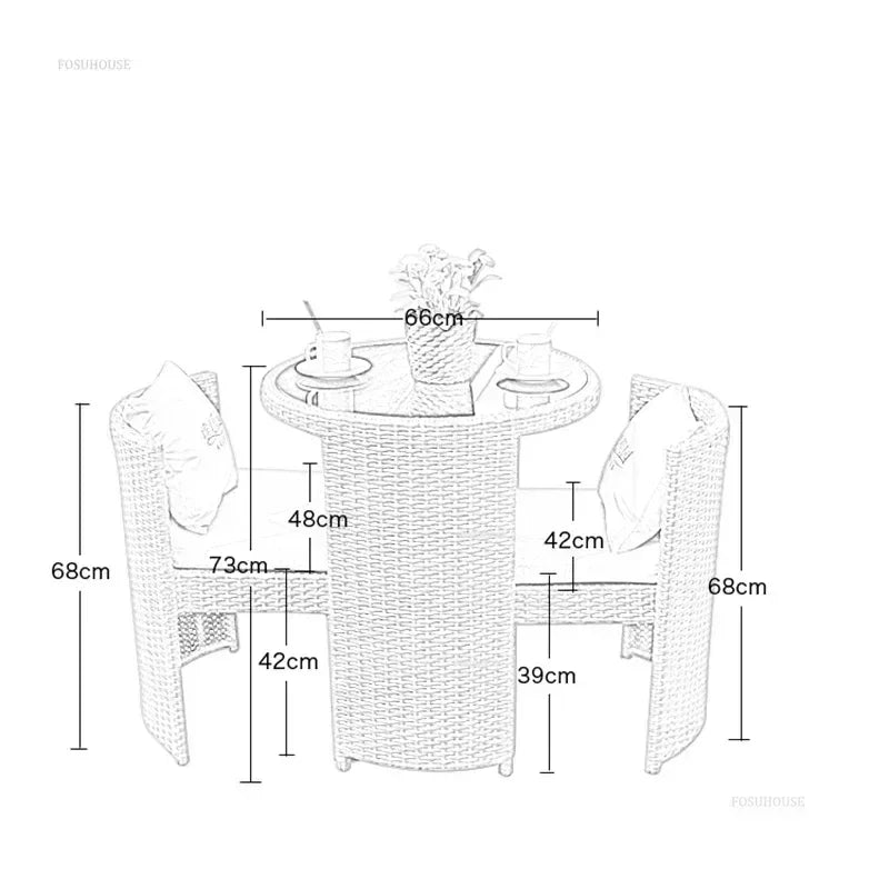 Balcony Rattan Garden Furniture Set 3-piece Patio Leisure Table and Chairs Courtyard Terrace Outdoor Round Table and Chairs T