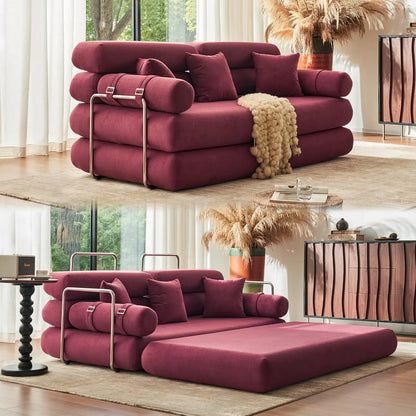 Convertible Sleeper Sofa - 35'' High-Back Floor Couch Bed - Folding Sofa Bed with Rounded Arm Supports - Floor Sofa Lounge