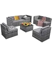 QAZ8-Q8 pieces outdoor Wicker rattan patio sectional furniture set.glass top table with hidden storage.7 sofa sections.oversized