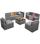 QAZ8-Q8 pieces outdoor Wicker rattan patio sectional furniture set.glass top table with hidden storage.7 sofa sections.oversized