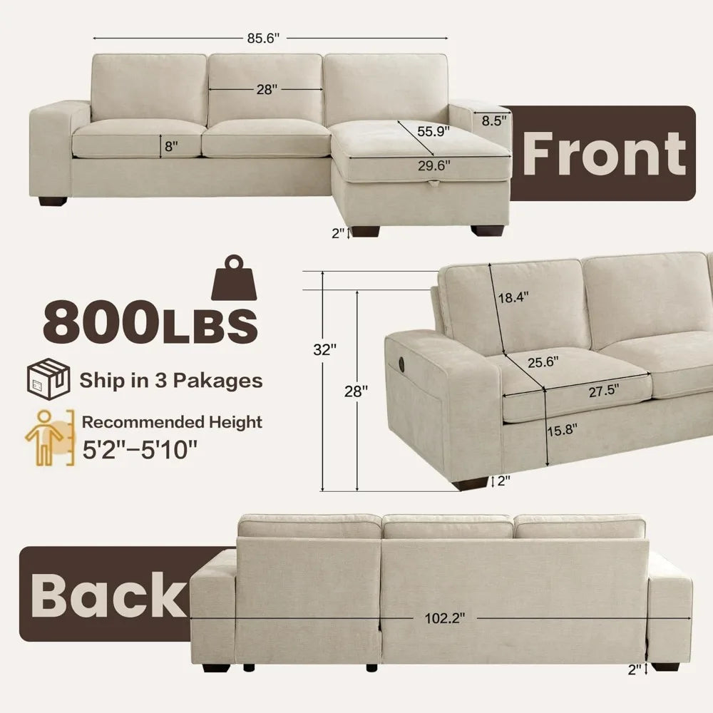 102" Convertible Sectional Sofa Couch with Chaise Storage, Modern L-Shaped Reversible Design, Comfortable Chenille Fabric