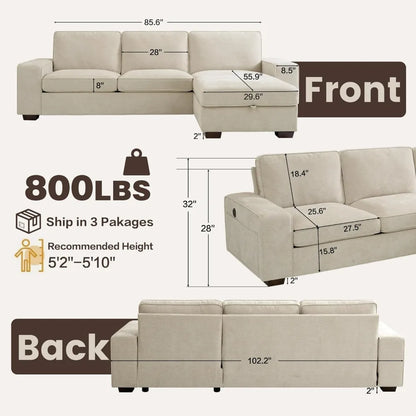102" Convertible Sectional Sofa Couch with Chaise Storage, Modern L-Shaped Reversible Design, Comfortable Chenille Fabric