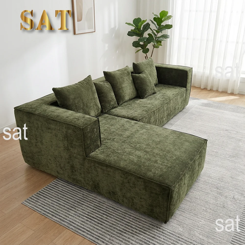 For Modern L-Shape Compressed Corner Sofa Set in a Box Fabric 45D Foam Sponge High Density Reclining for Living Room Furniture