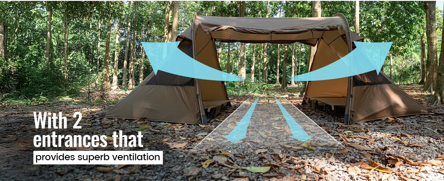 OneTigris Raven Nest Tunnel Hot Tent 2 Person Camping Shelter with Stove Jack 4 Season Waterproof Tent for Backpacking Bushcraft