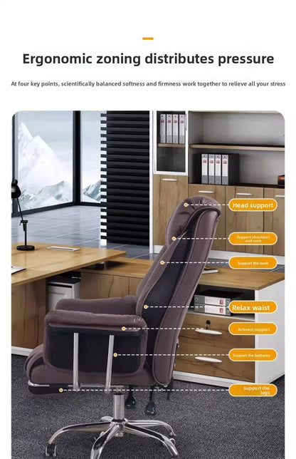 Ergonomic Reclining Office Chair with Footrest PU Leather Executive Swivel Computer Desk Chair Aluminum Base for Home Office