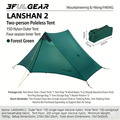 LanShan 2 3F UL GEAR 2 Person 1 Person Outdoor Ultralight Camping Tent 3 Season 4 Season Professional 15D Silnylon Rodless Tent