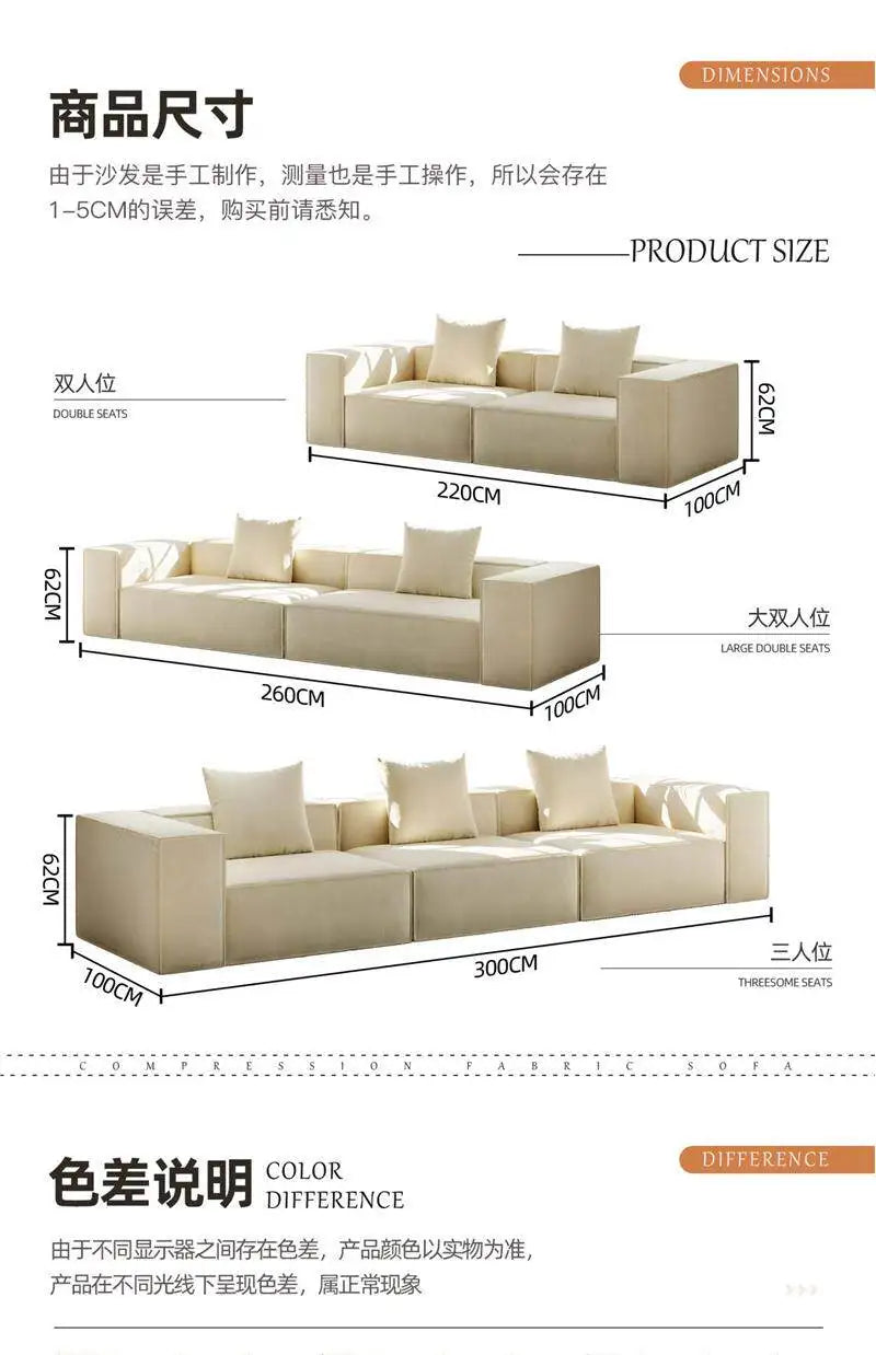 French Cream Color Fabric Compressed Sofa Living Room Straight Italian Minimalist Vacuum Sofa Packaging Home Furniture