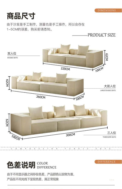 French Cream Color Fabric Compressed Sofa Living Room Straight Italian Minimalist Vacuum Sofa Packaging Home Furniture