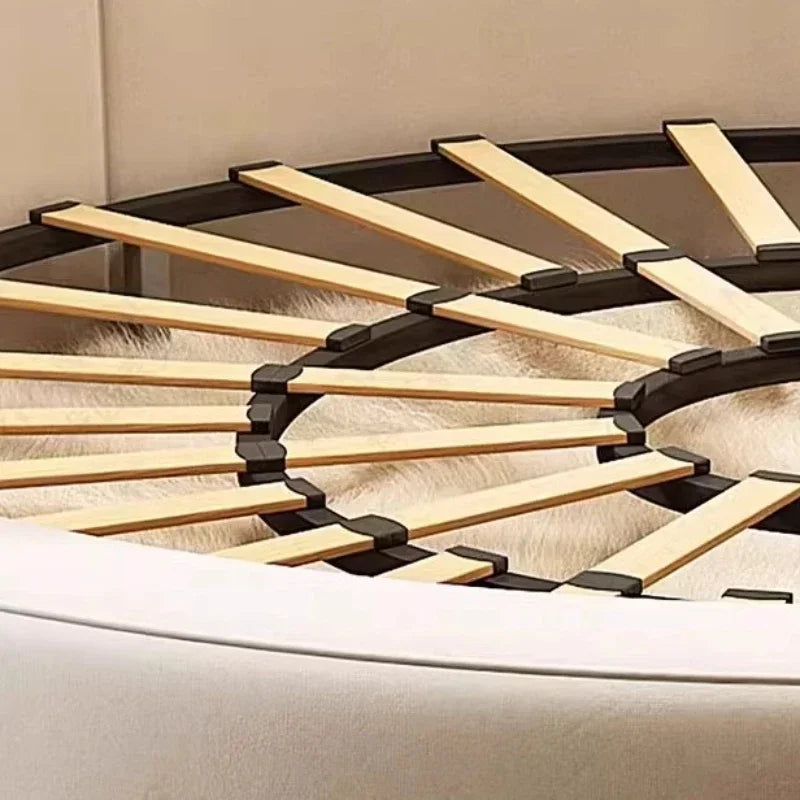 Bedroom Furniture Fabric Cream Style Double Wedding Bed Modern 200 X 200 Home Hotel Design Round Bed King Size Wooden Wood