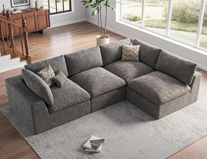 Oversize L-Shape Sectional Sofa 4 Seater Modular Padded Cushion Living Room Dark Grey Customized