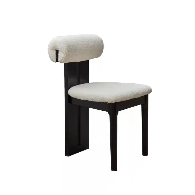 Solid wood dining chair, hippopotamus chair, stool, upholstery back, vintage style designer, Internet celebrity French cream sty