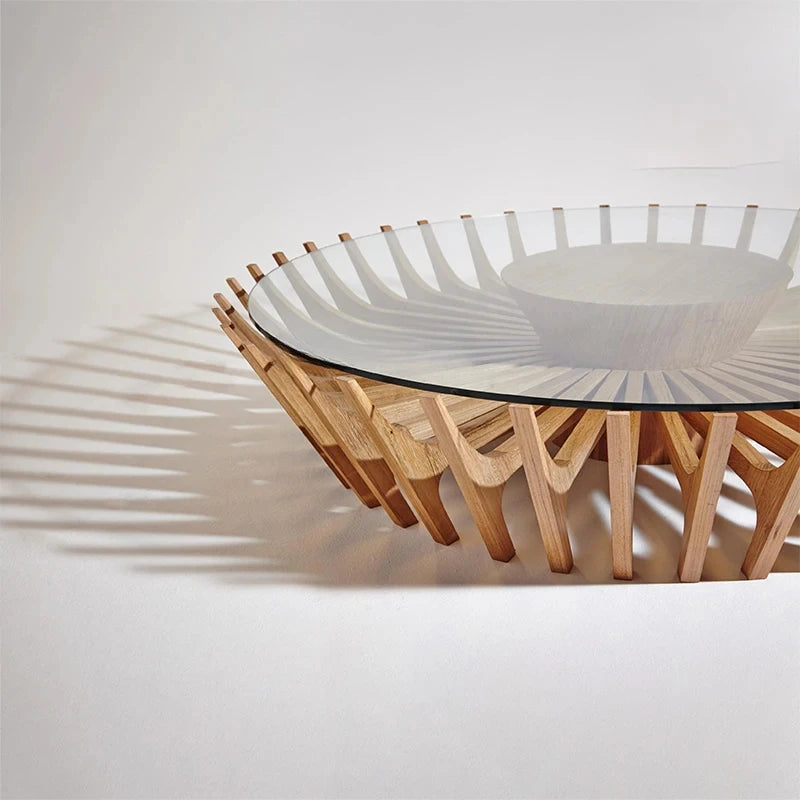 Table à thé ronde minimaliste italienne en bois massif Table à thé en verre de Style silencieux minimaliste Post-moderne