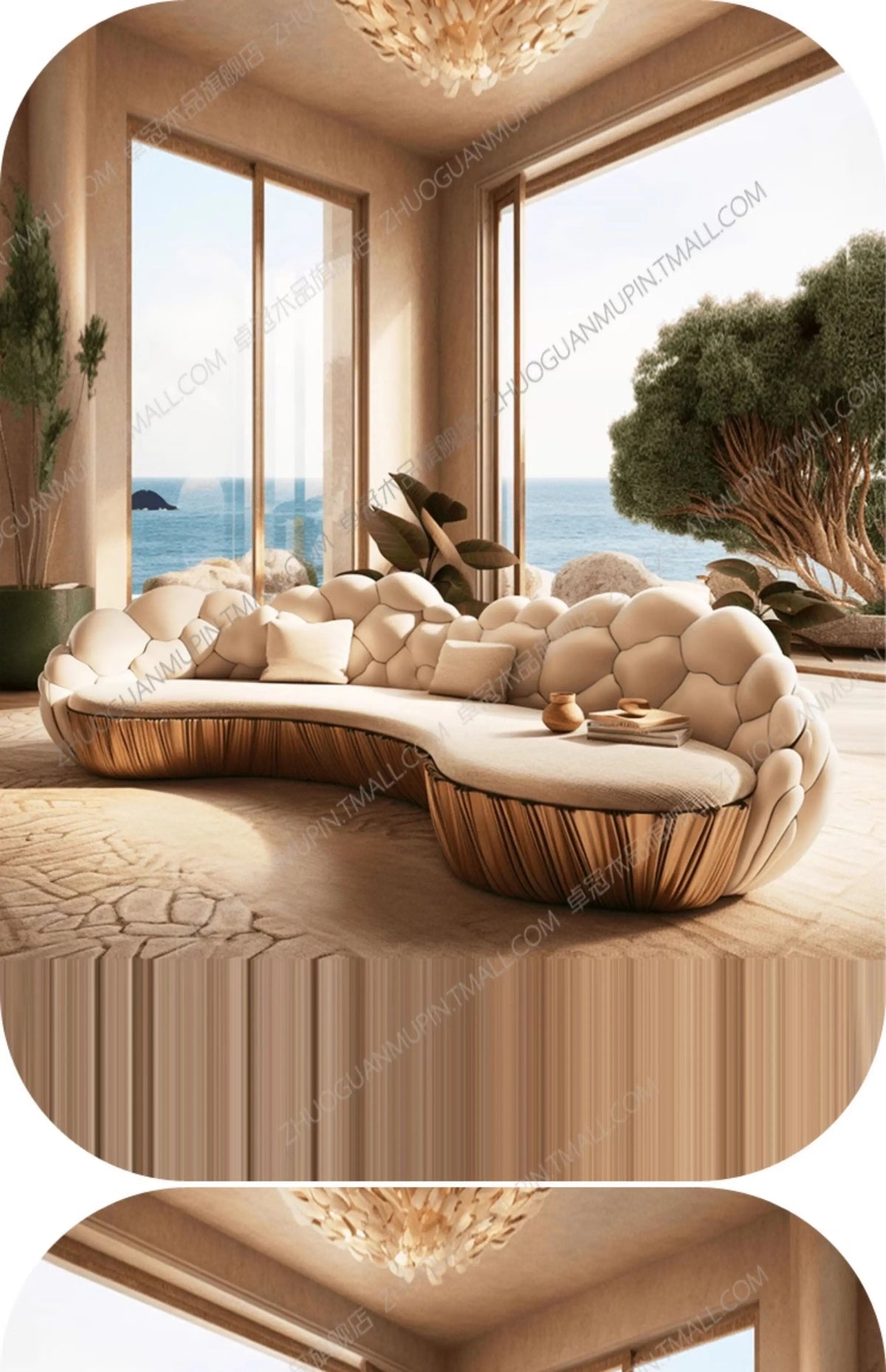 SM French Light Luxury Semi-circular Curved Villa Living Room Creative Sofa Cream Special-shaped Solid Wood