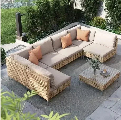 Garden Sofas 7-Piece Wicker Patio Furniture Set, All-Weather Boho Outdoor Conversation Set Sectional Sofa  Garden Sofas