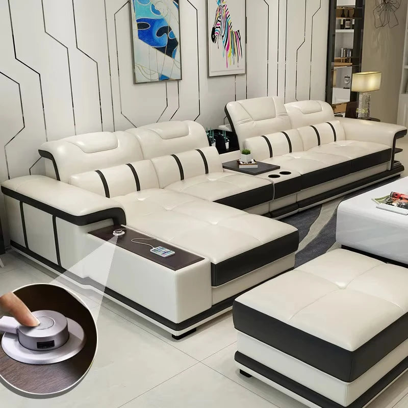 Modern Style Multifunctional Sofa Single Seat L-Shaped Combination Sofa With Massage Chair Leather Sofa Set With Speaker