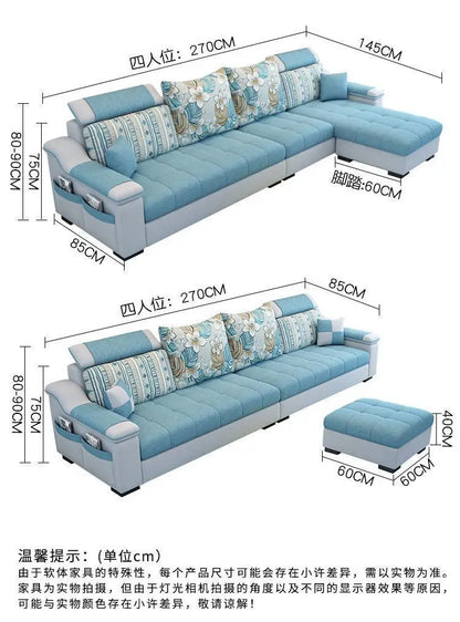 Fully Furnished Living Room Modern Fabric Sofa 3-Seater Removable Washable Cotton Linen Apartment Size