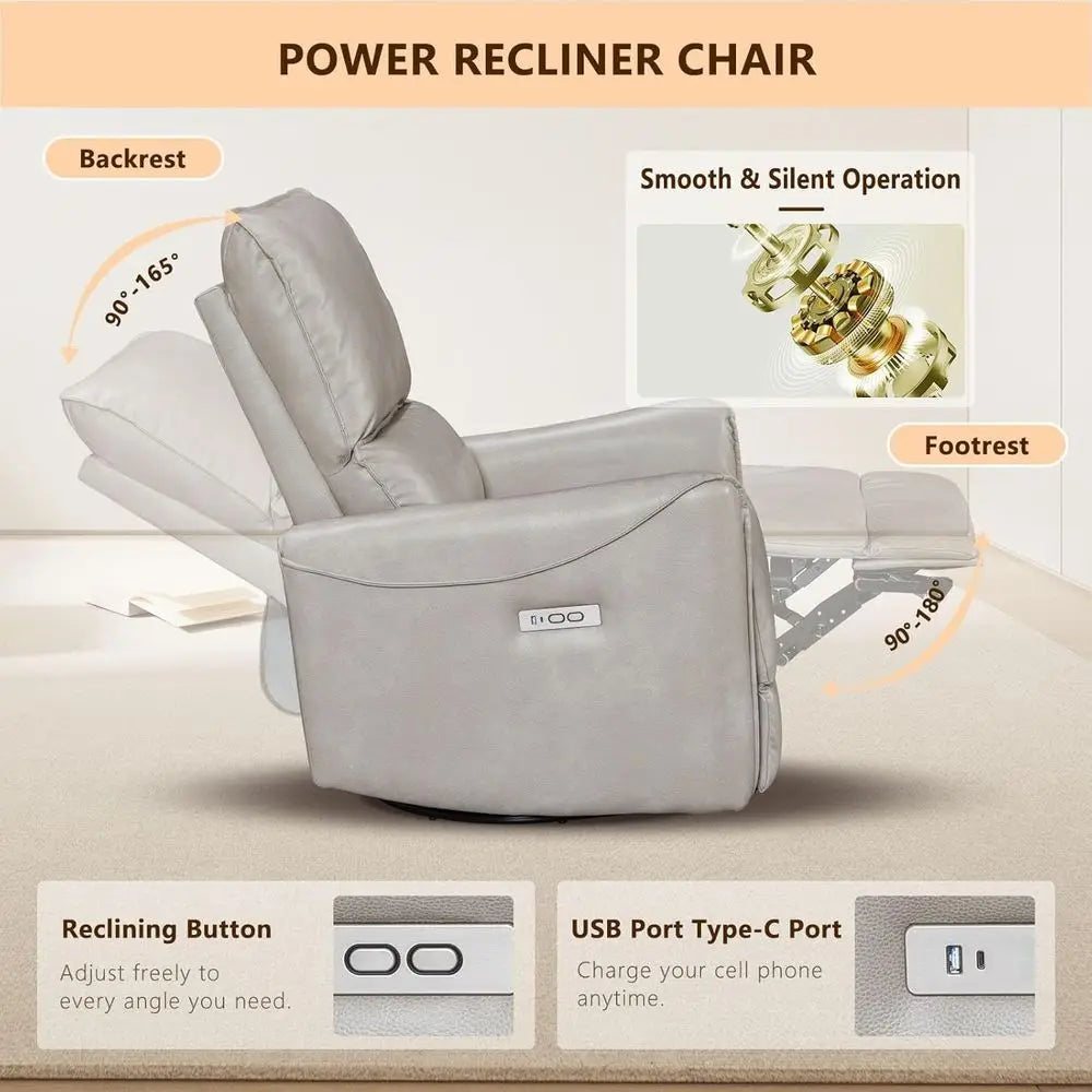 Oversized Power Recliner Swivel Glider Massage Heat Nursery Adjustable Headrest 26in Wide Armrest White Customized