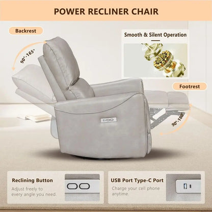 Oversized Power Recliner Swivel Glider Massage Heat Nursery Adjustable Headrest 26in Wide Armrest White Customized