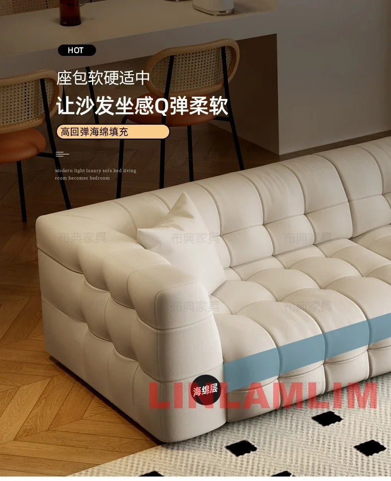 Linlamlim Multifunctional Convertible Sofa Bed, Modern Genuine Leather Folding Marshmallow Couch Cama Living Room Home Furniture