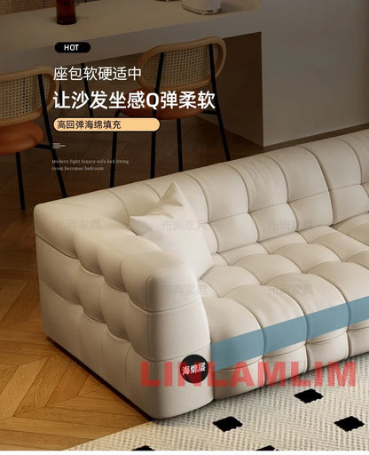 Linlamlim Multifunctional Convertible Sofa Bed, Modern Genuine Leather Folding Marshmallow Couch Cama Living Room Home Furniture