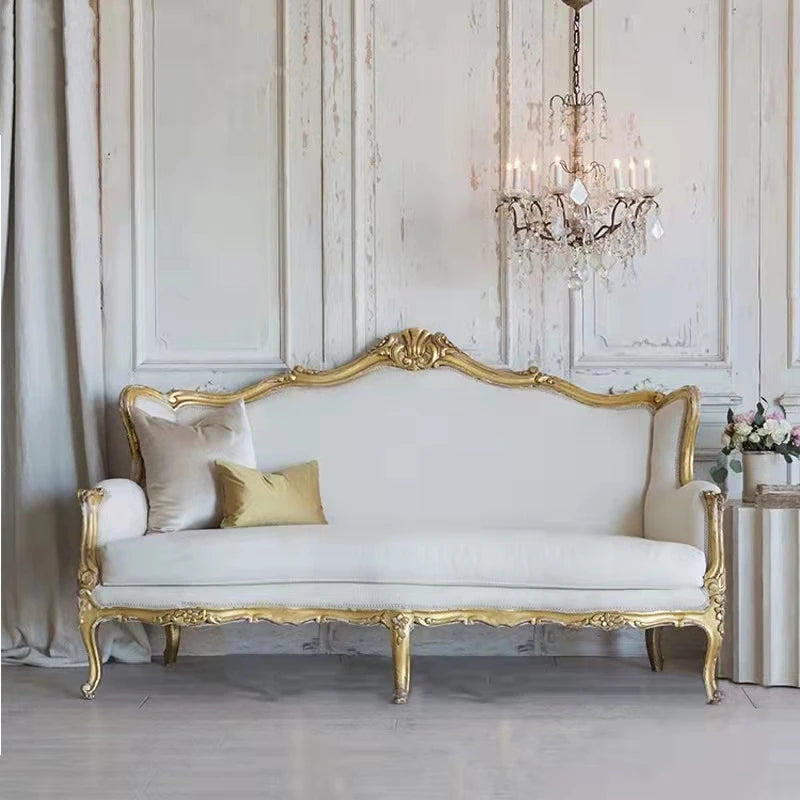 HLZ solid wood sofa three-person small apartment living room European light luxury combination furniture retro