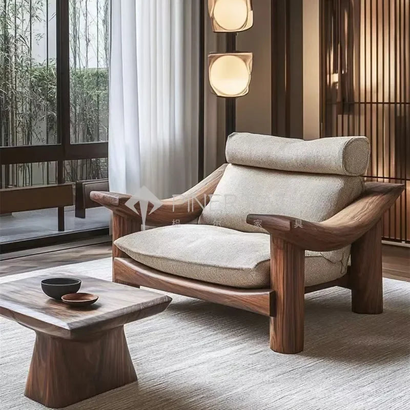Designer Art Aesthetics Solid Wood Sofa Chair Medieval Homestay Club Sales Department Light Luxury Leisure Chair