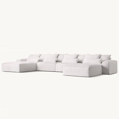 Luxury White Indoor Minimalist Modular Furniture Deep Seat U Shape Fabric Modern Chaise Lounge Sofas