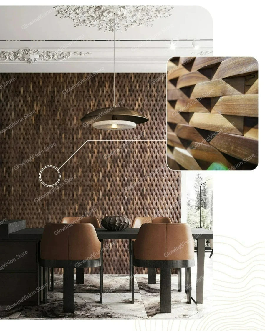 3D Mosaic Wall Panel Black Walnut Solid Wood Light Luxury Simple Acoustic Diffuser Background Wall Decoration Wall Stickers