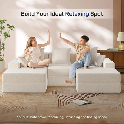 101" U-Shaped Cloud Sectional Couch for Living Room, Cloud Boneless Couch-No Assembly with Reversible Chaise